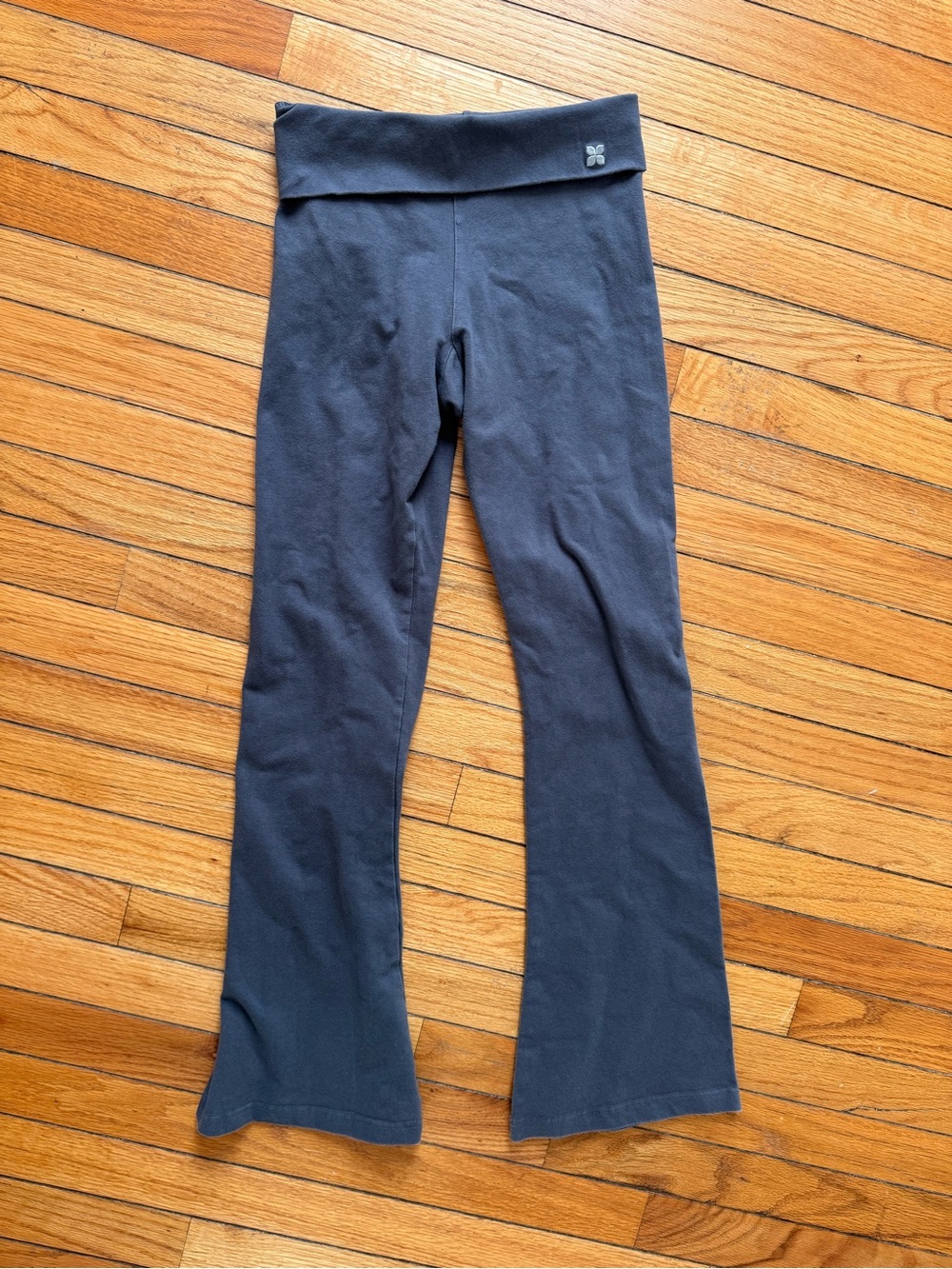 SLATTY Korean Y2K Foldover Flare Yoga Pants Charcoal Gray Low Rise Small